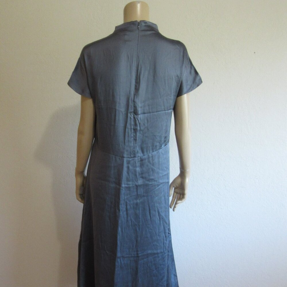 H&M Slate Blue Short Sleeve Silk Midi Dress - Picture 2 of 3